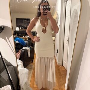 12th Tribe Cream Backless Halter Maxi Dress